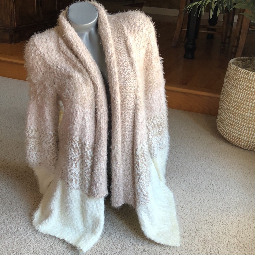 CUPIO BEIGE AND CREAM SOFT EYELASH CARDIGAN SWEATER